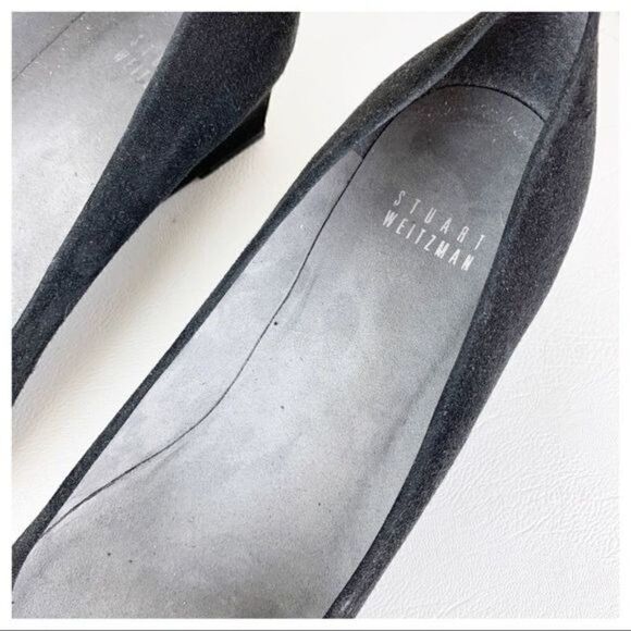 Stuart Weitzman Caring Black Suede Wedge Silver Ring Sz 8.5 - Picture 10 of 10